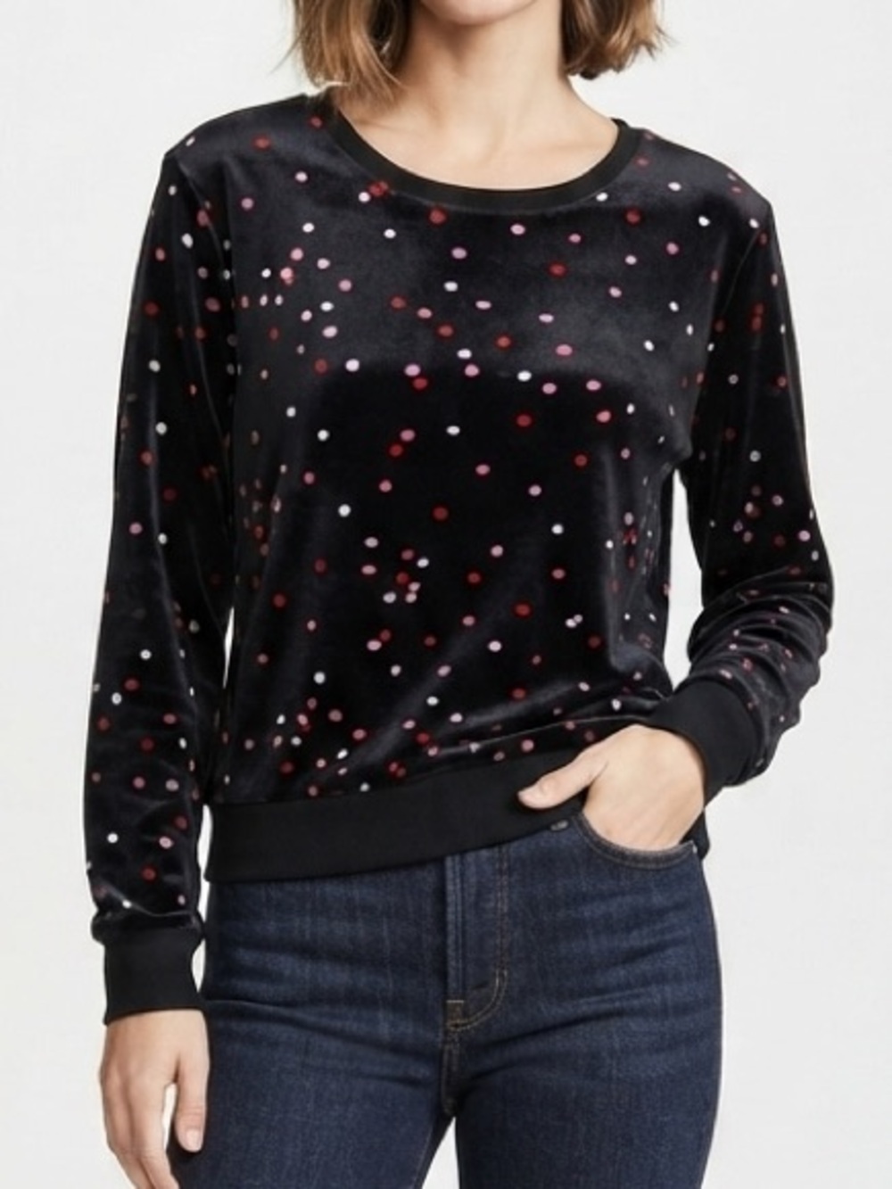 KATE SPADE Velour Polka Dot Pajama Top Long Sleeve Velvet Loungewear Sz Medium